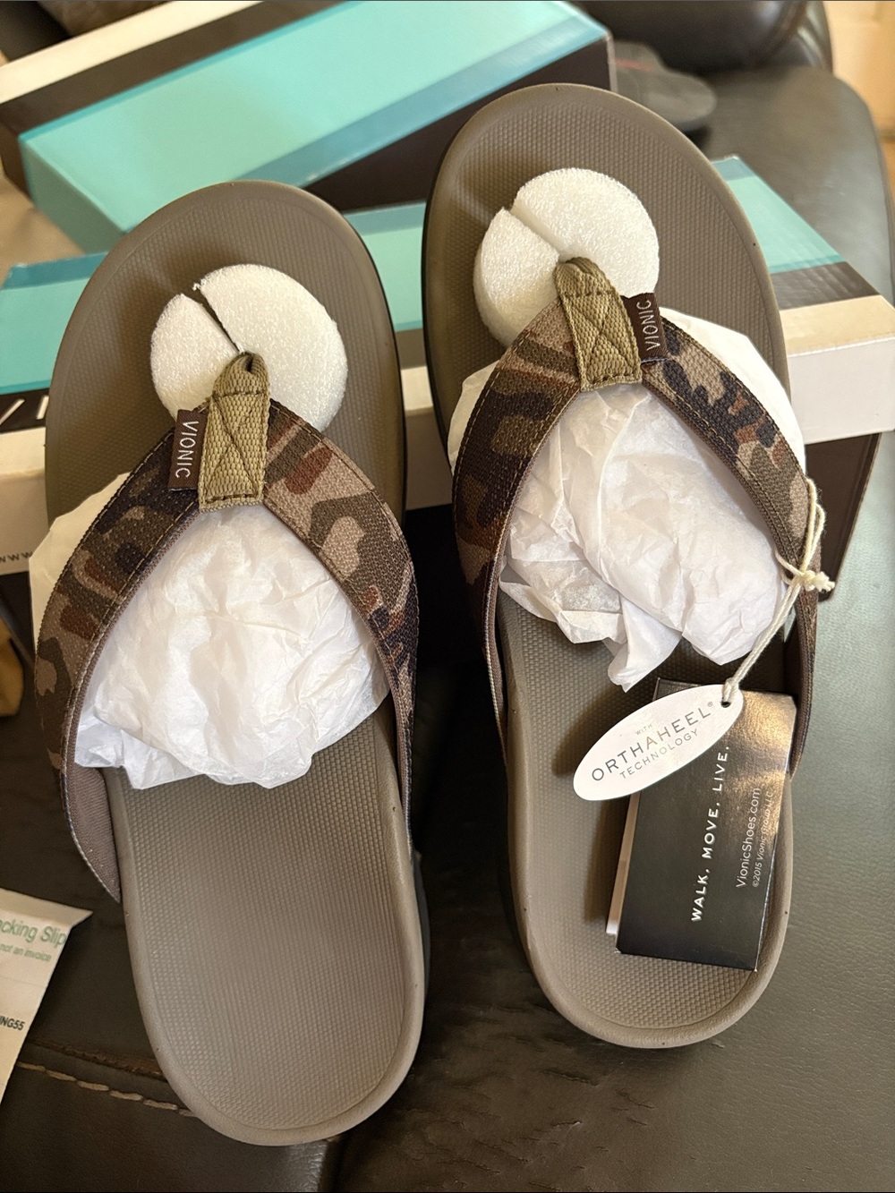 Vionic Women's Camo Thong Sandals in Olive and Brown